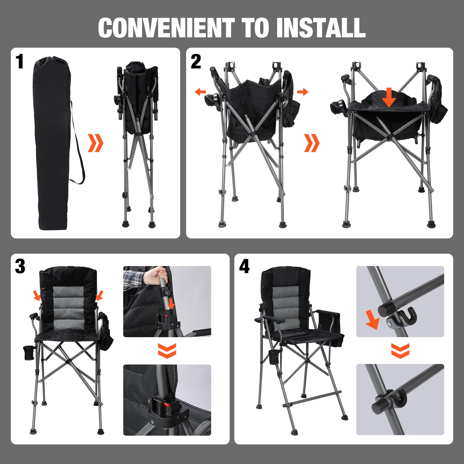 Extra Tall Folding Chair with Adjustable Backrest for Adults 330lbs