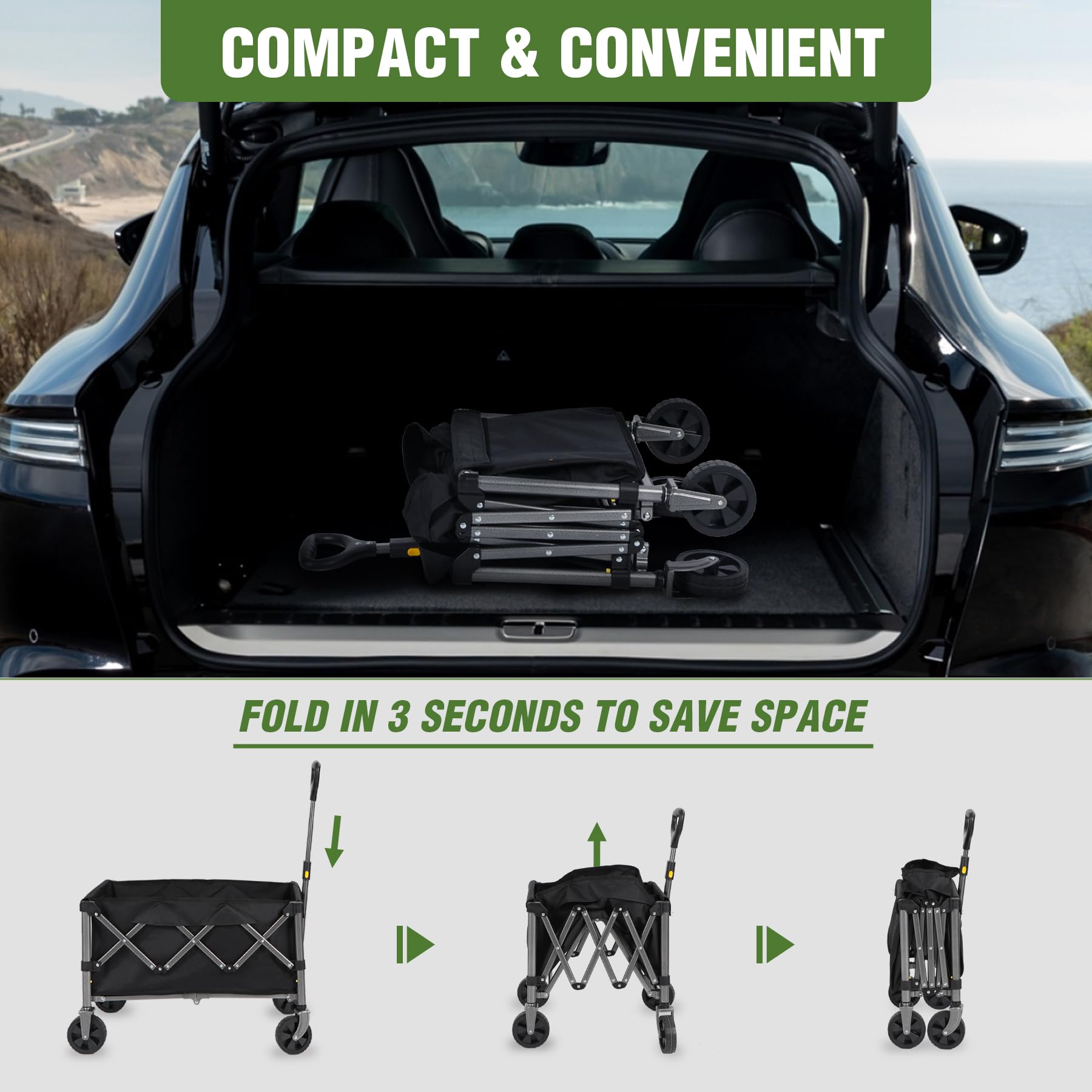 Collapsible Wagon Cart Foldable with 220LBS Weight Capacity