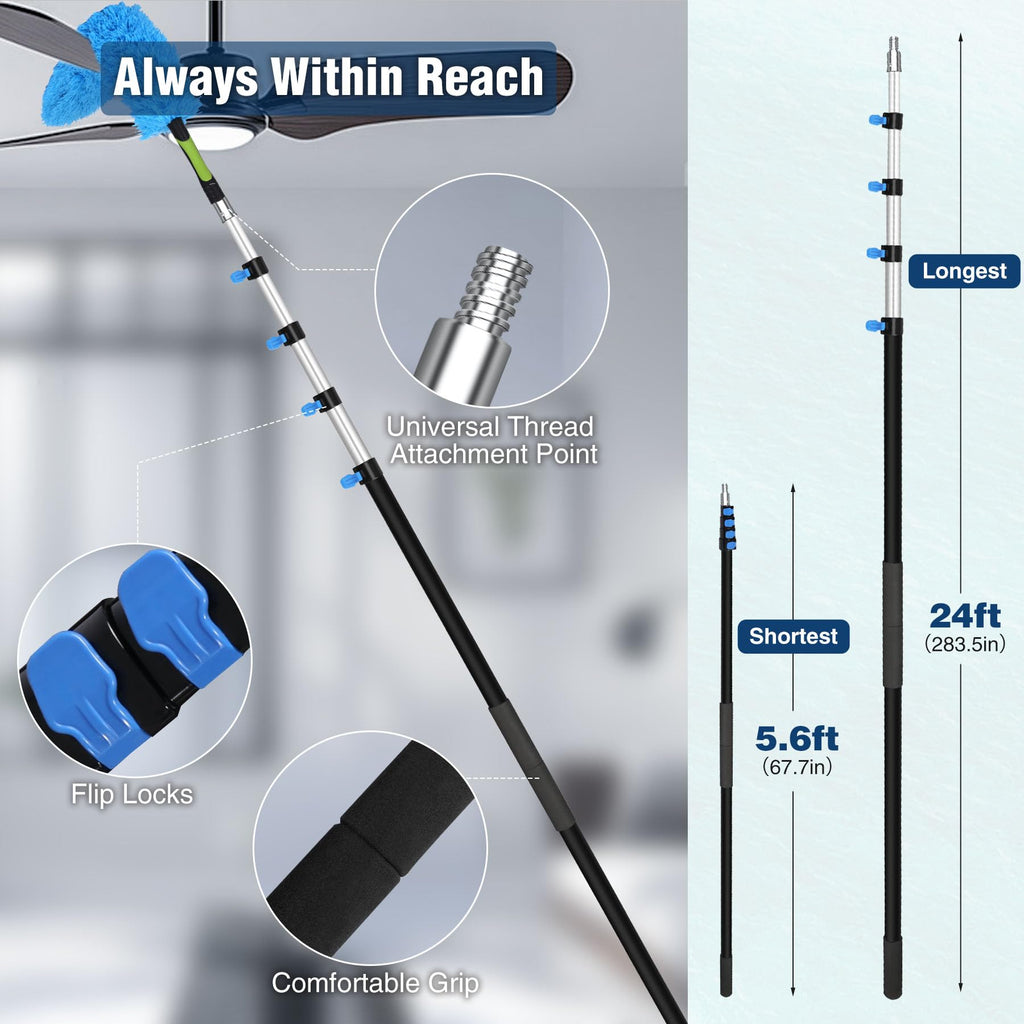 Multi-Purpose 24ft Long Telescoping Extension Pole