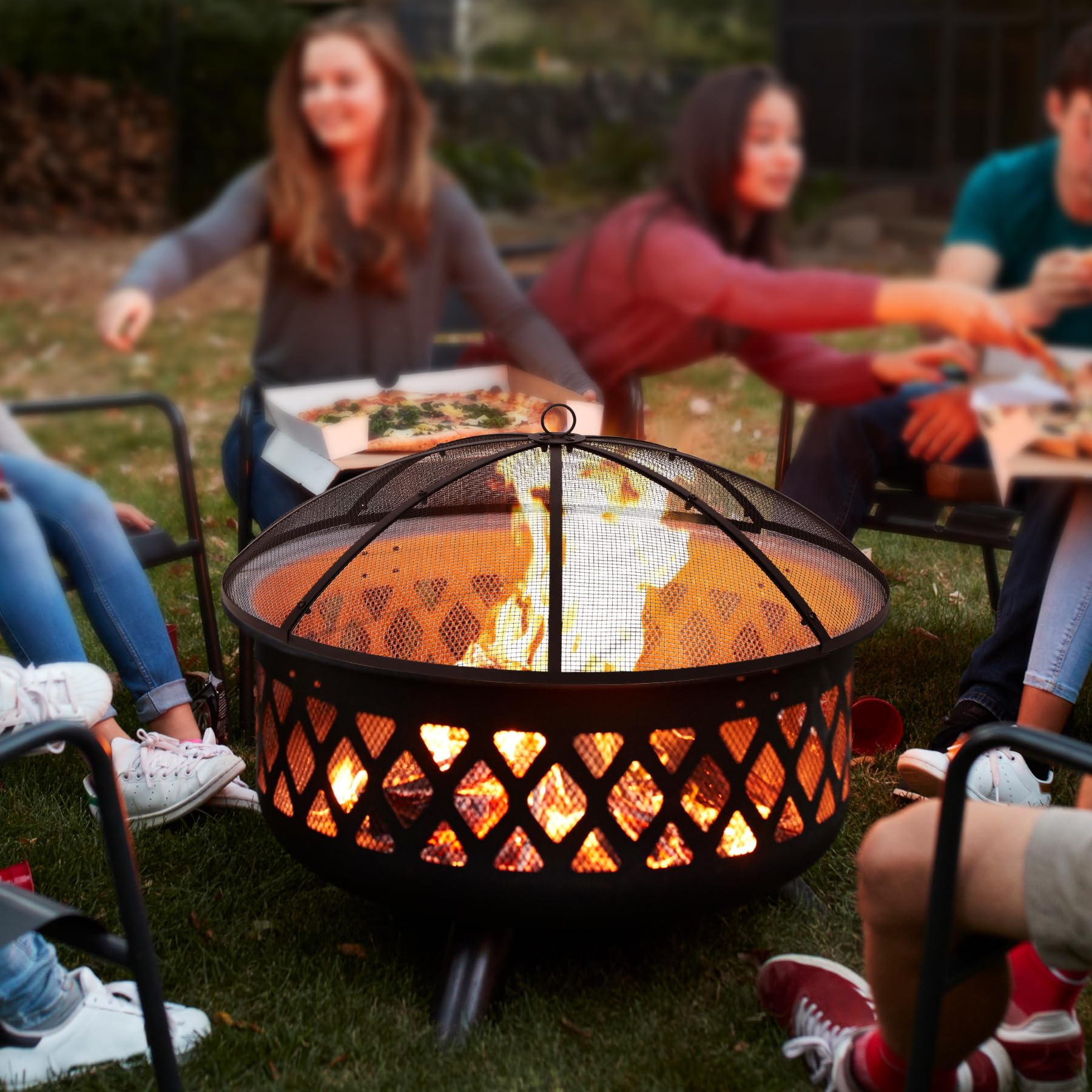 Fire Pit Spark Screen with Handle and Poker Outdoor Mesh Cover30"/36"