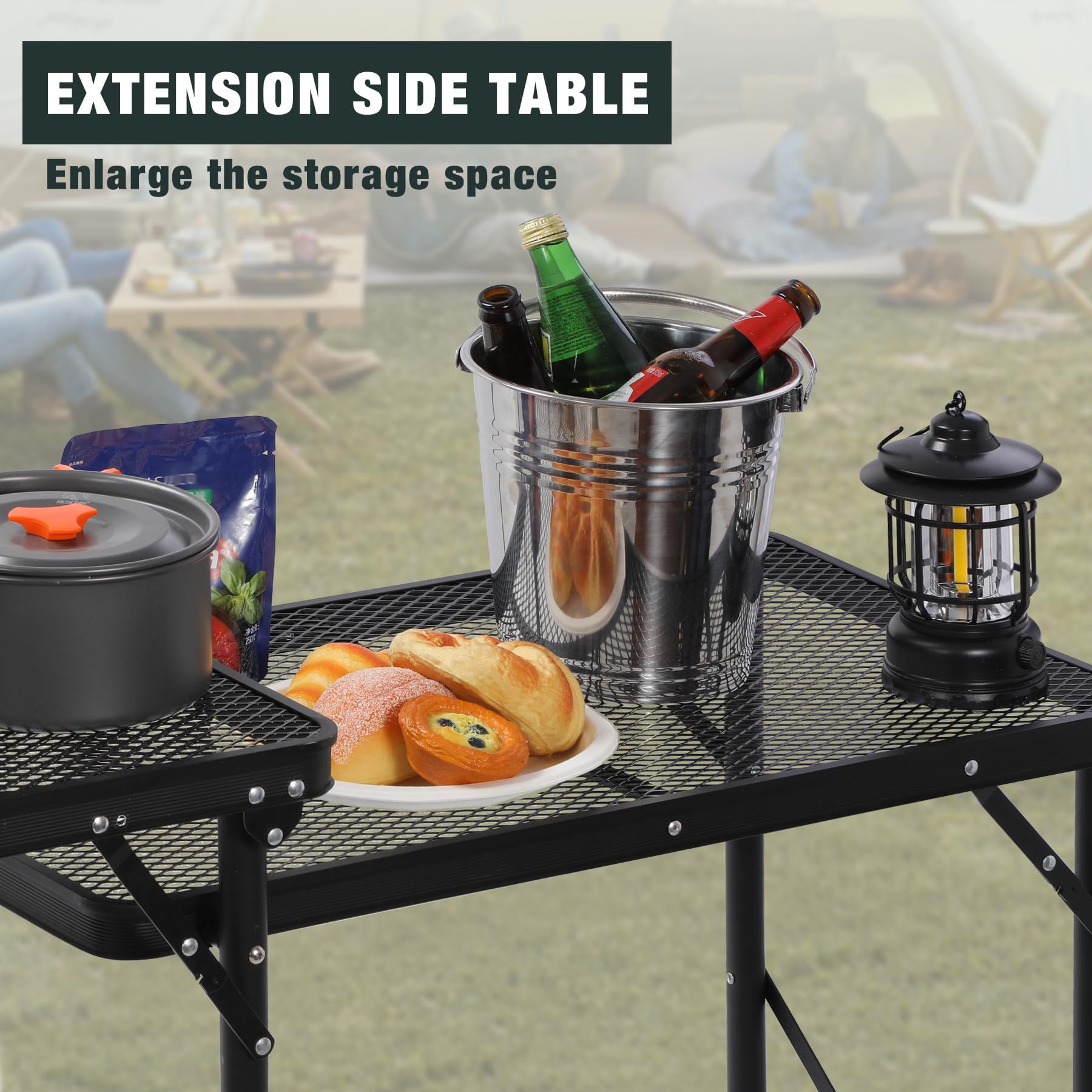Folding Grill Table with Sink and Double Shelves