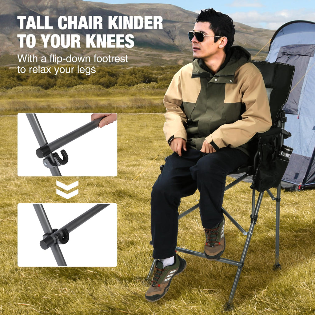 Extra Tall Folding Chair with Adjustable Backrest for Adults 330lbs