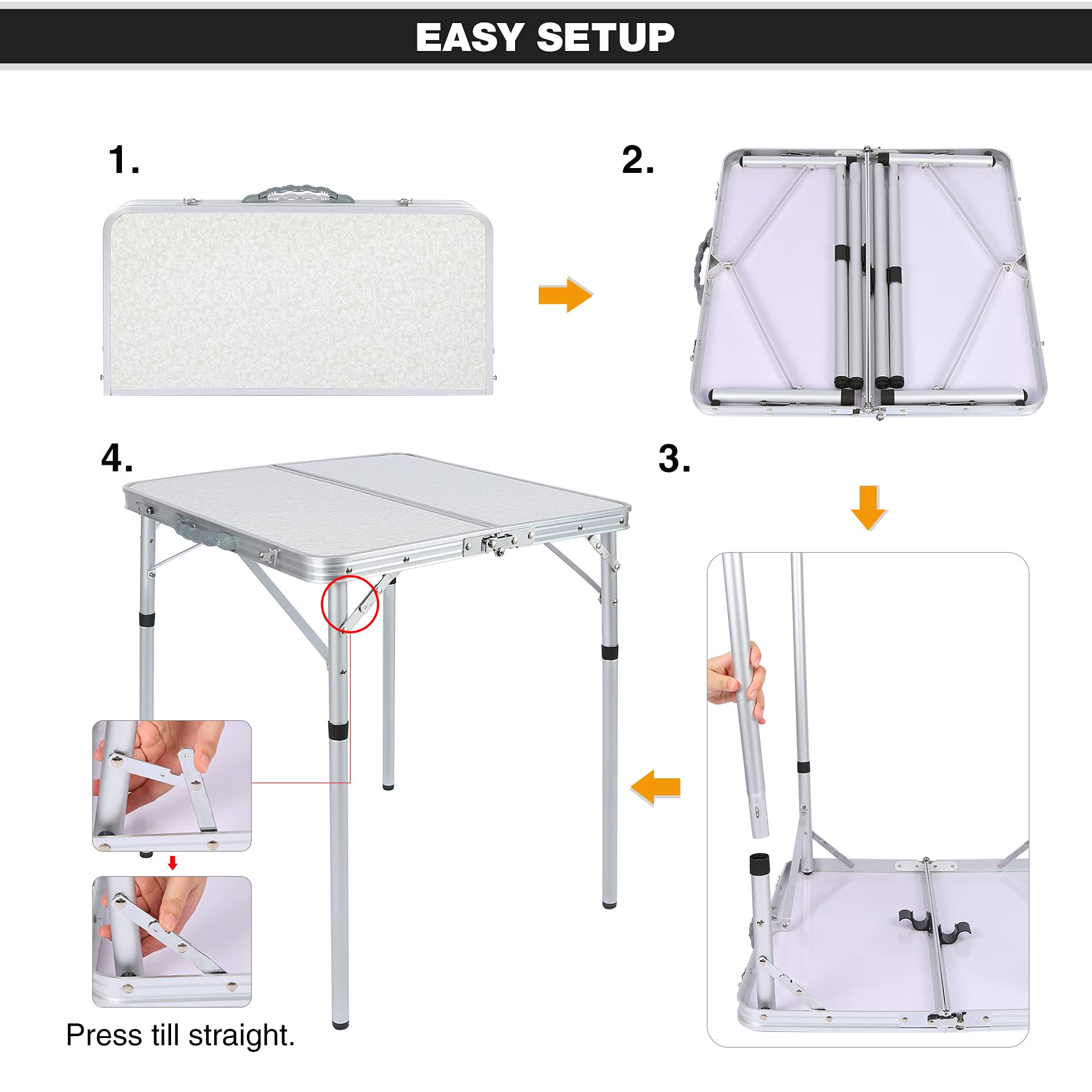Aluminum Folding Camping Table with Adjustable Height Legs