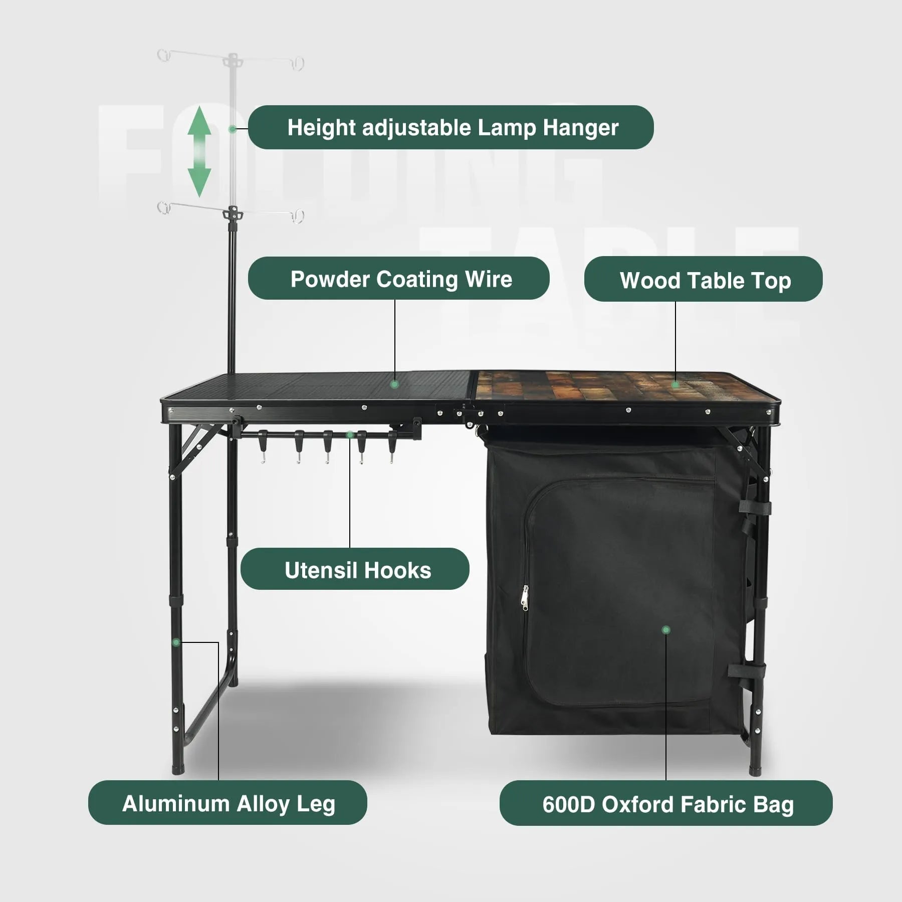 Portable Camping Kitchen Table with Storage Organizer for Outdoor