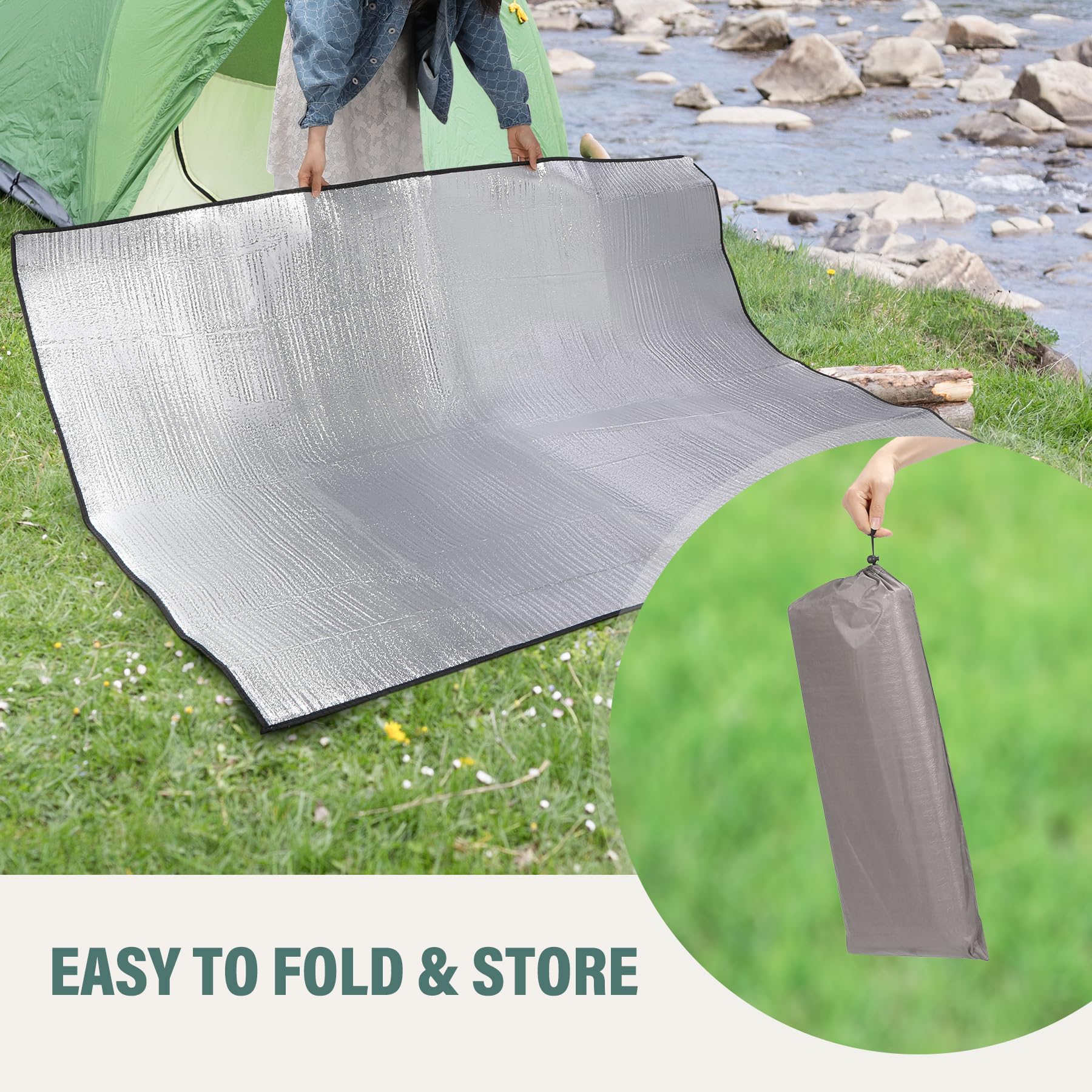 Camping Mat Foam Foil Blanket, 79"x59" Aluminum Foil Mat