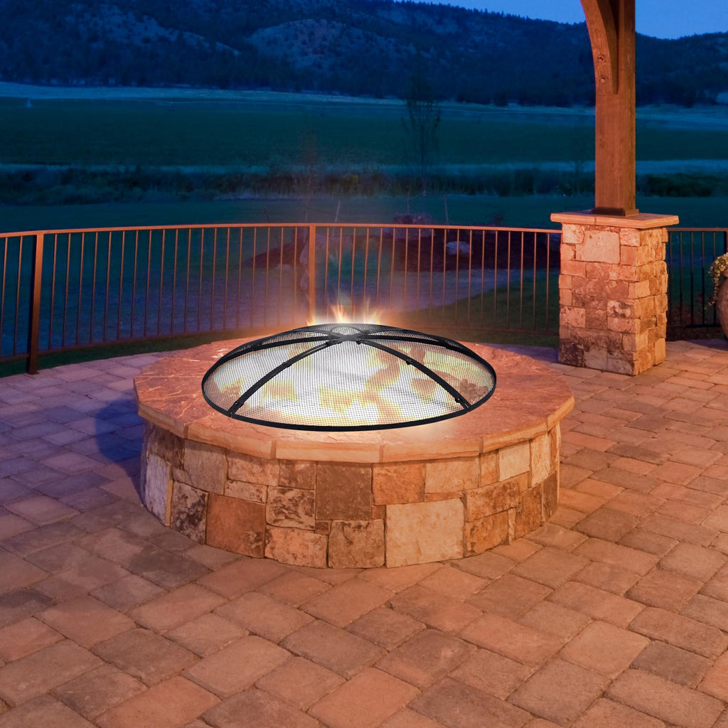 Fire Pit Spark Screen with Handle and Poker Outdoor Mesh Cover30"/36"