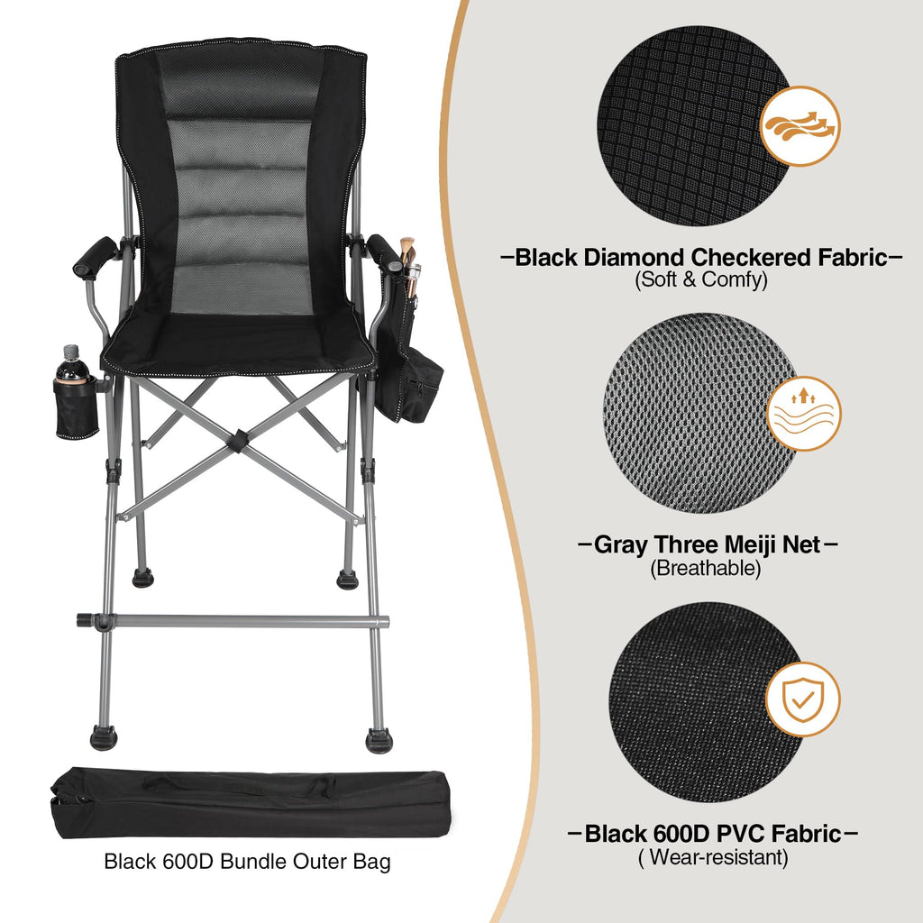 Extra Tall Folding Chair, Bar Height Foldable Director Chairs for Adults with High Back and Hard Arms, Support 330lbs