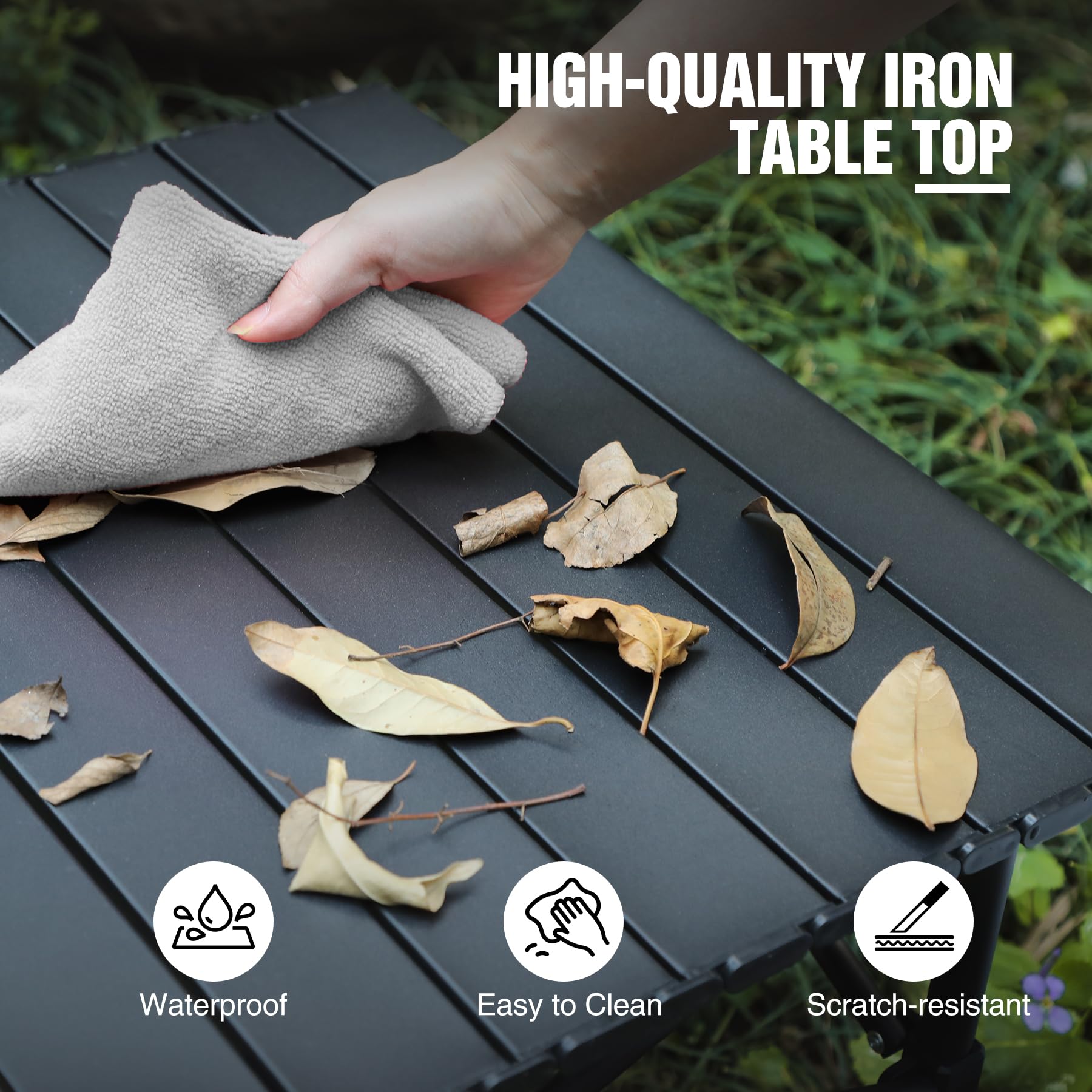 Carbon Steel Camping Table Roll Top, Folding Lightweight Roll Up Table Square for Grill
