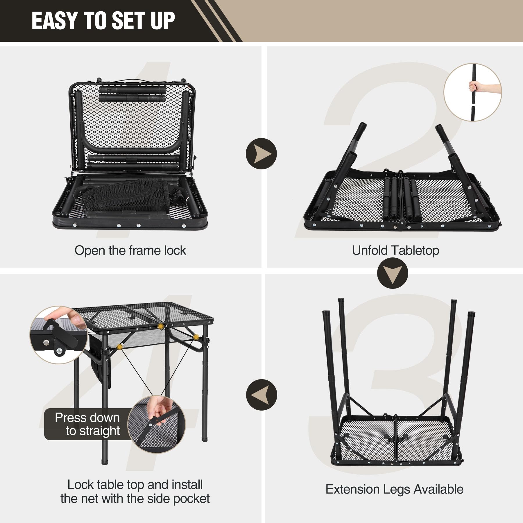 Grill Table for Outside with 3 Adjustable Heights