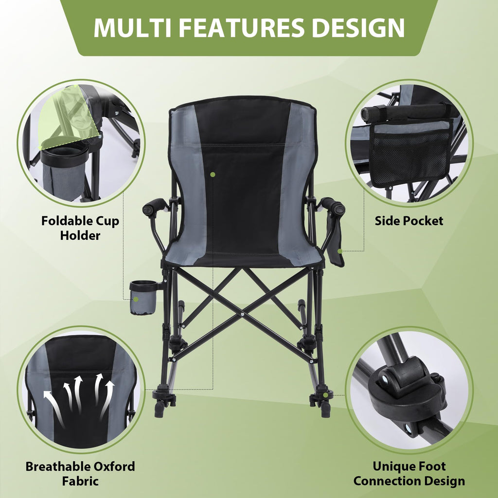 Rocking Camping Chair Portable Outdoor Rocker with High Back and Cup Holder
