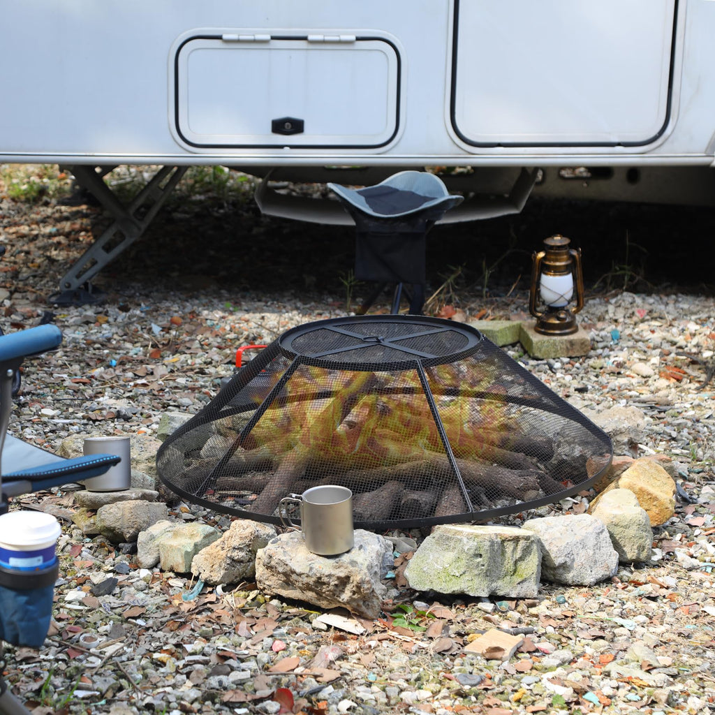 30" Fire Pit Spark Screen with Mesh Lid Cover, Handle and Poker