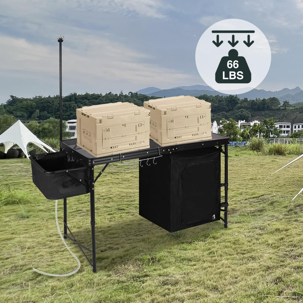 Portable Camping Kitchen Table with Storage Organizer for Outdoor