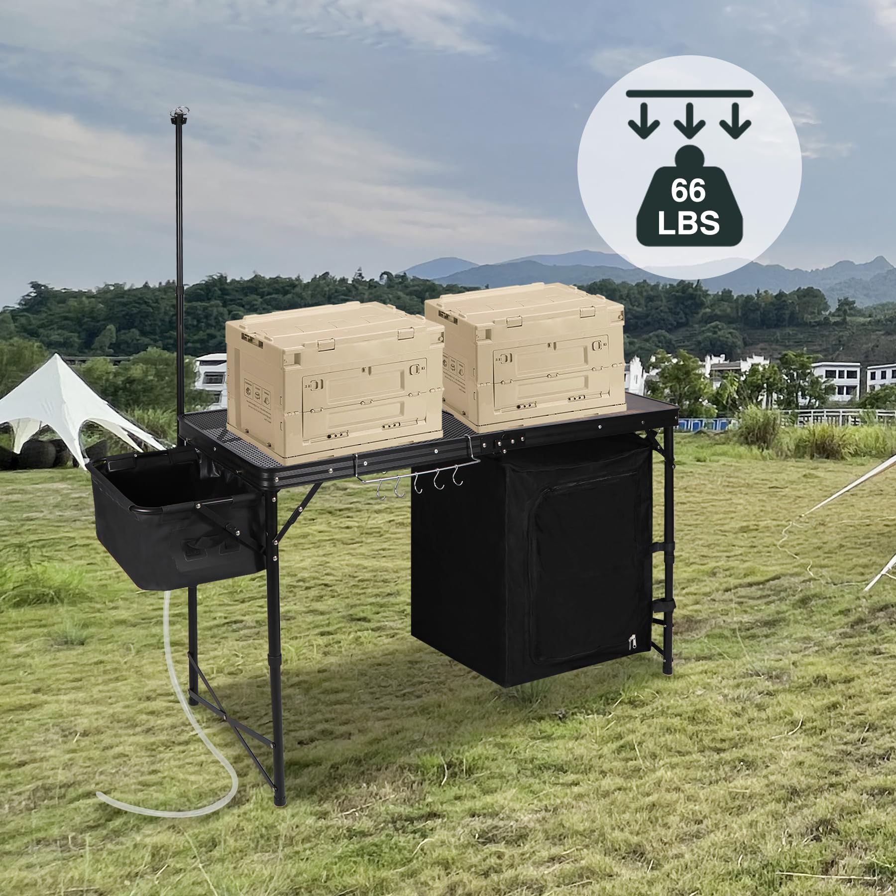 Portable Camping Kitchen Table with Storage Organizer for Outdoor
