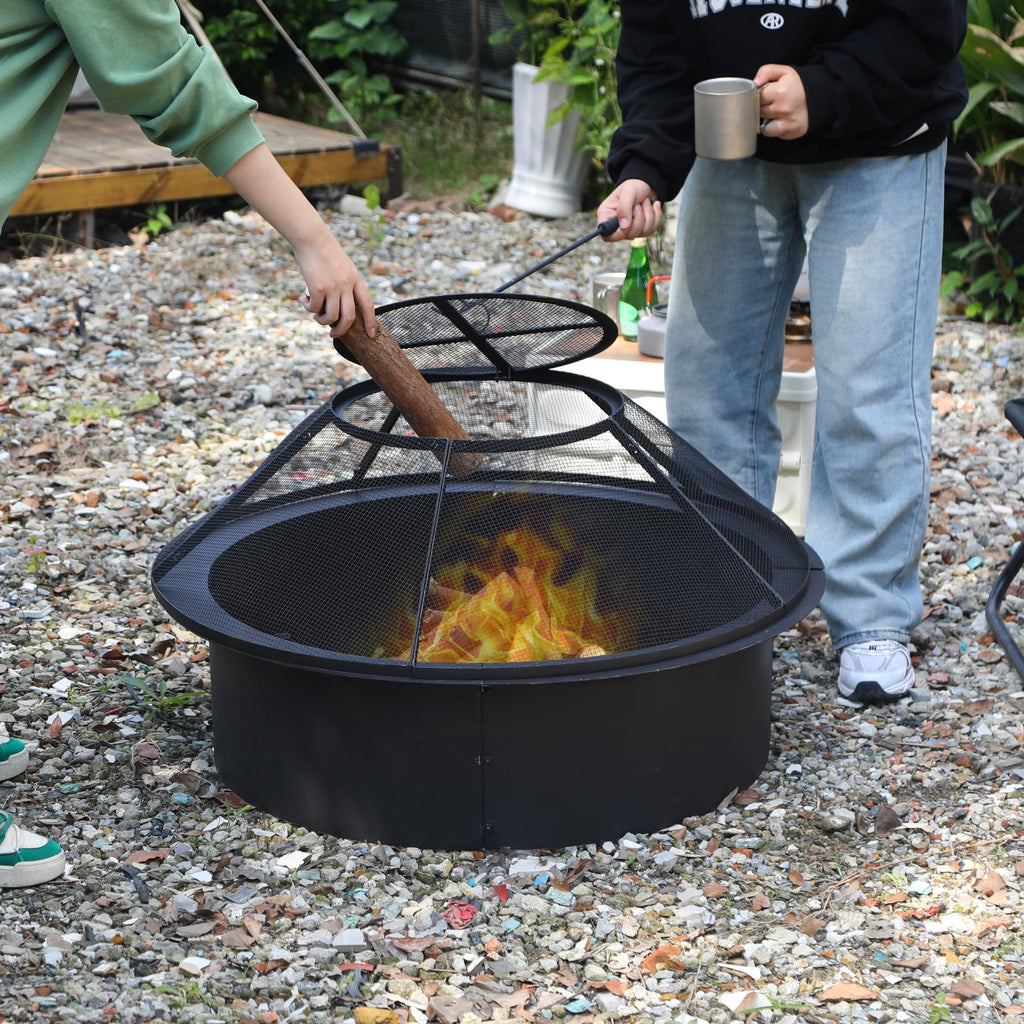 30" Fire Pit Spark Screen with Mesh Lid Cover, Handle and Poker
