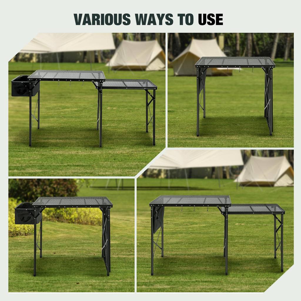Folding Grill Table with Sink and Double Shelves