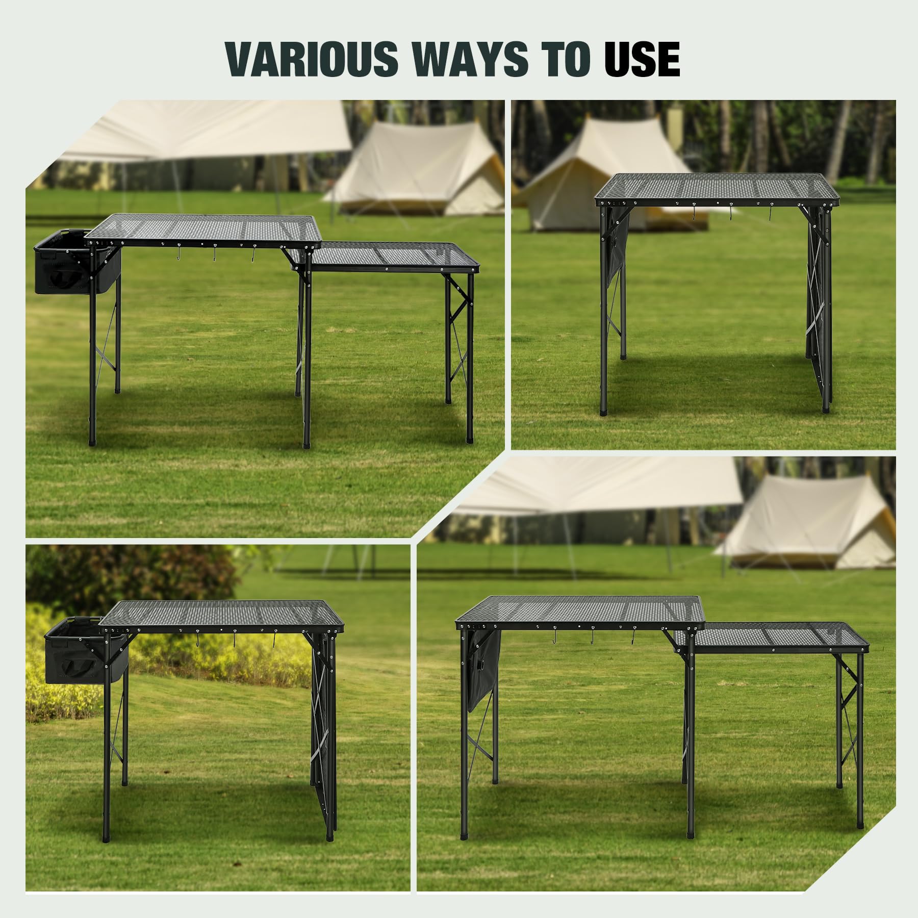 Folding Grill Table with Sink and Double Shelves