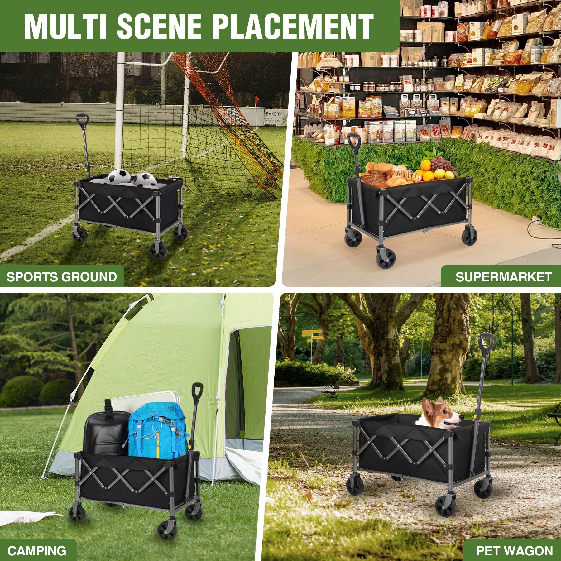 Collapsible Wagon Cart Foldable with 220LBS Weight Capacity