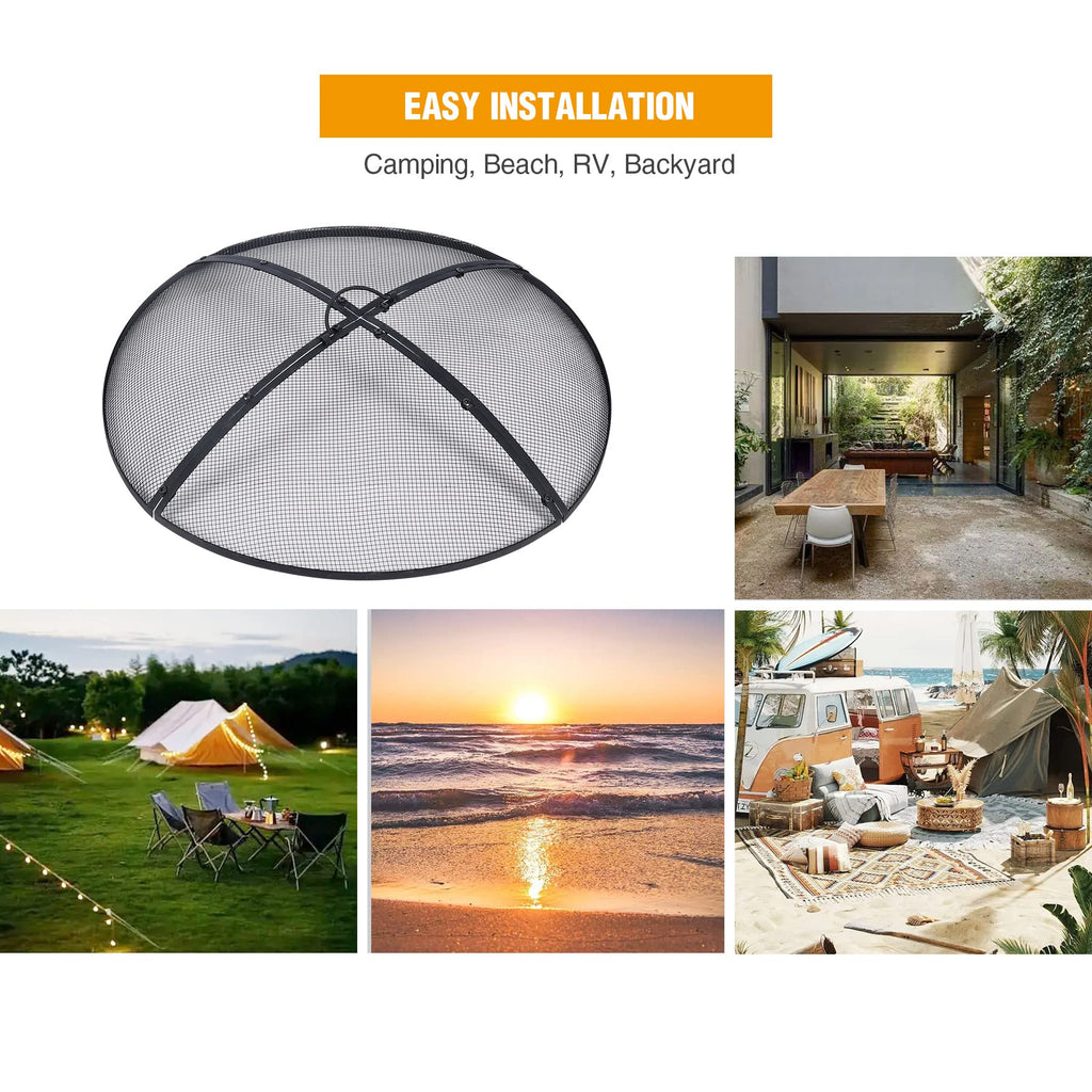 Fire Pit Spark Screen with Handle and Poker Outdoor Mesh Cover30"/36"