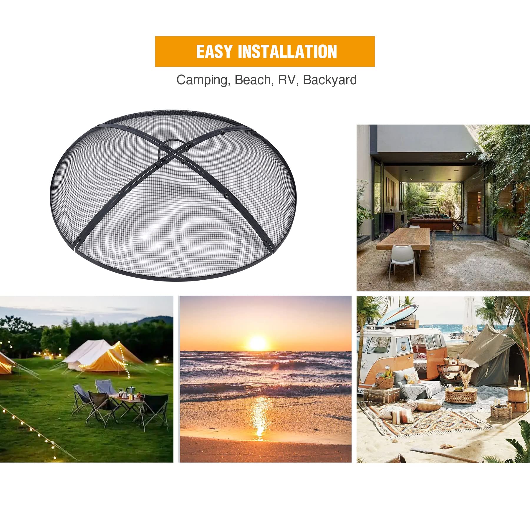 Fire Pit Spark Screen with Handle and Poker Outdoor Mesh Cover30"/36"