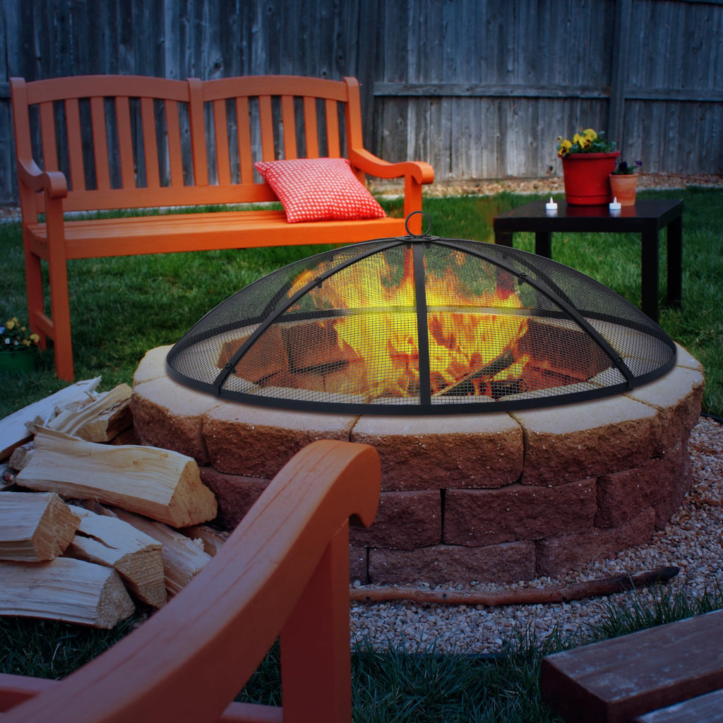 Fire Pit Spark Screen with Handle and Poker Outdoor Mesh Cover30"/36"