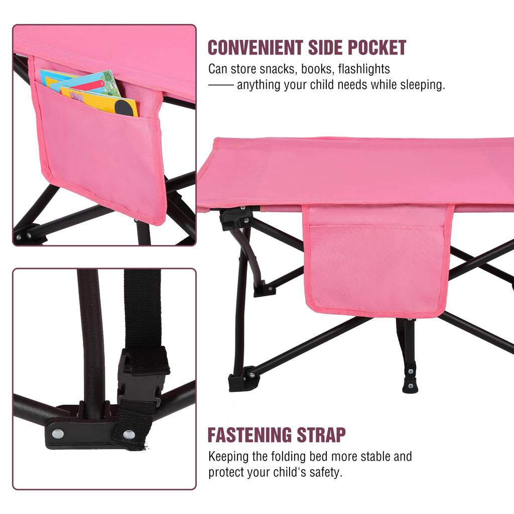 Kids Foldable Camping Cot with Mattress Pad