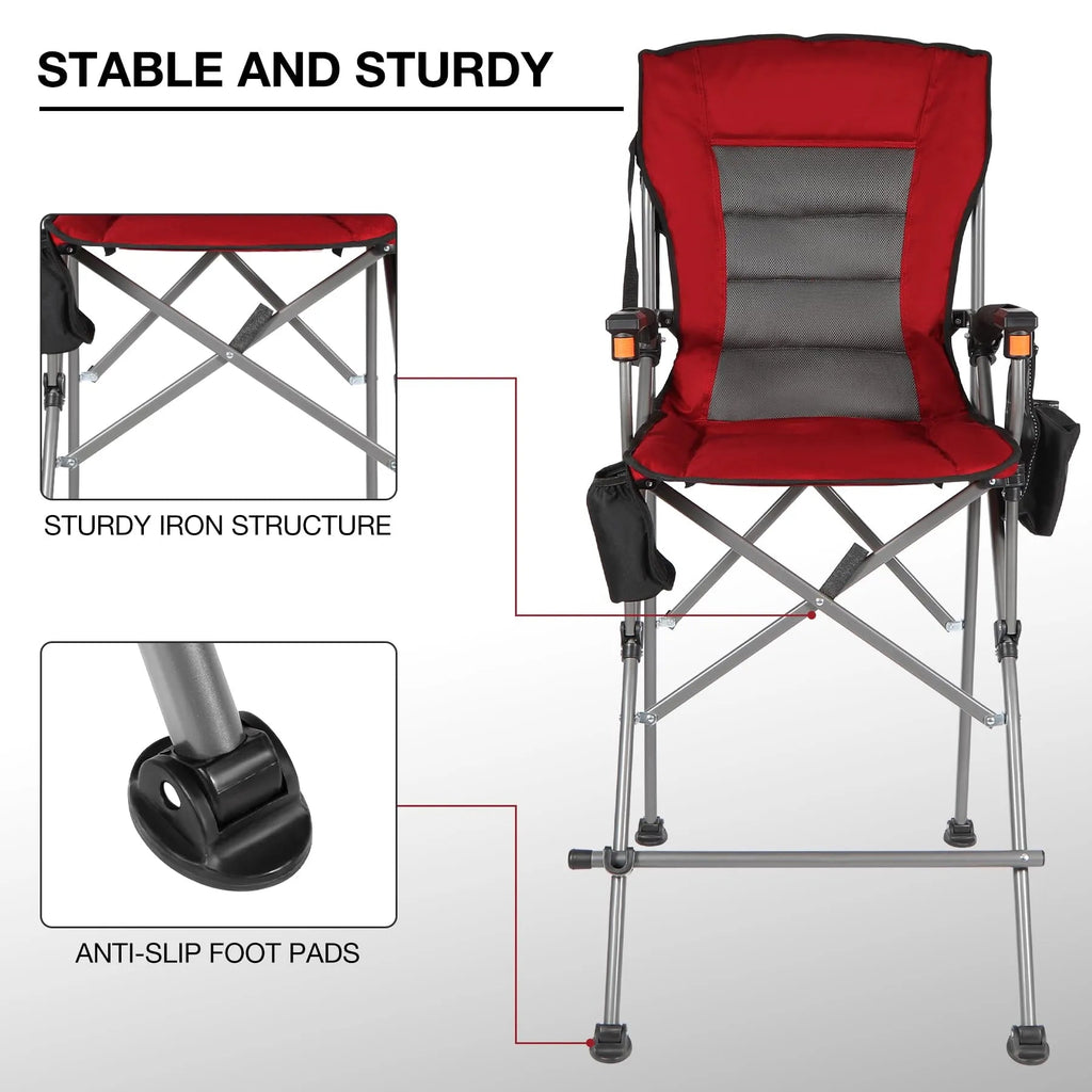 Extra Tall Folding Chair, Bar Height Foldable Director Chairs for Adults with High Back and Hard Arms, Support 330lbs