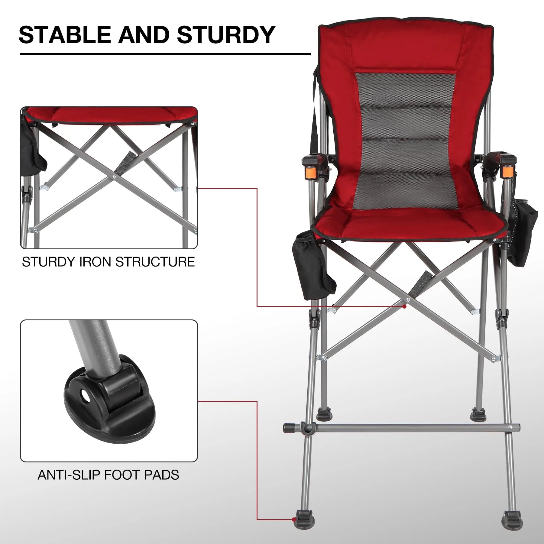 Extra Tall Folding Chair, Bar Height Foldable Director Chairs for Adults with High Back and Hard Arms, Support 330lbs