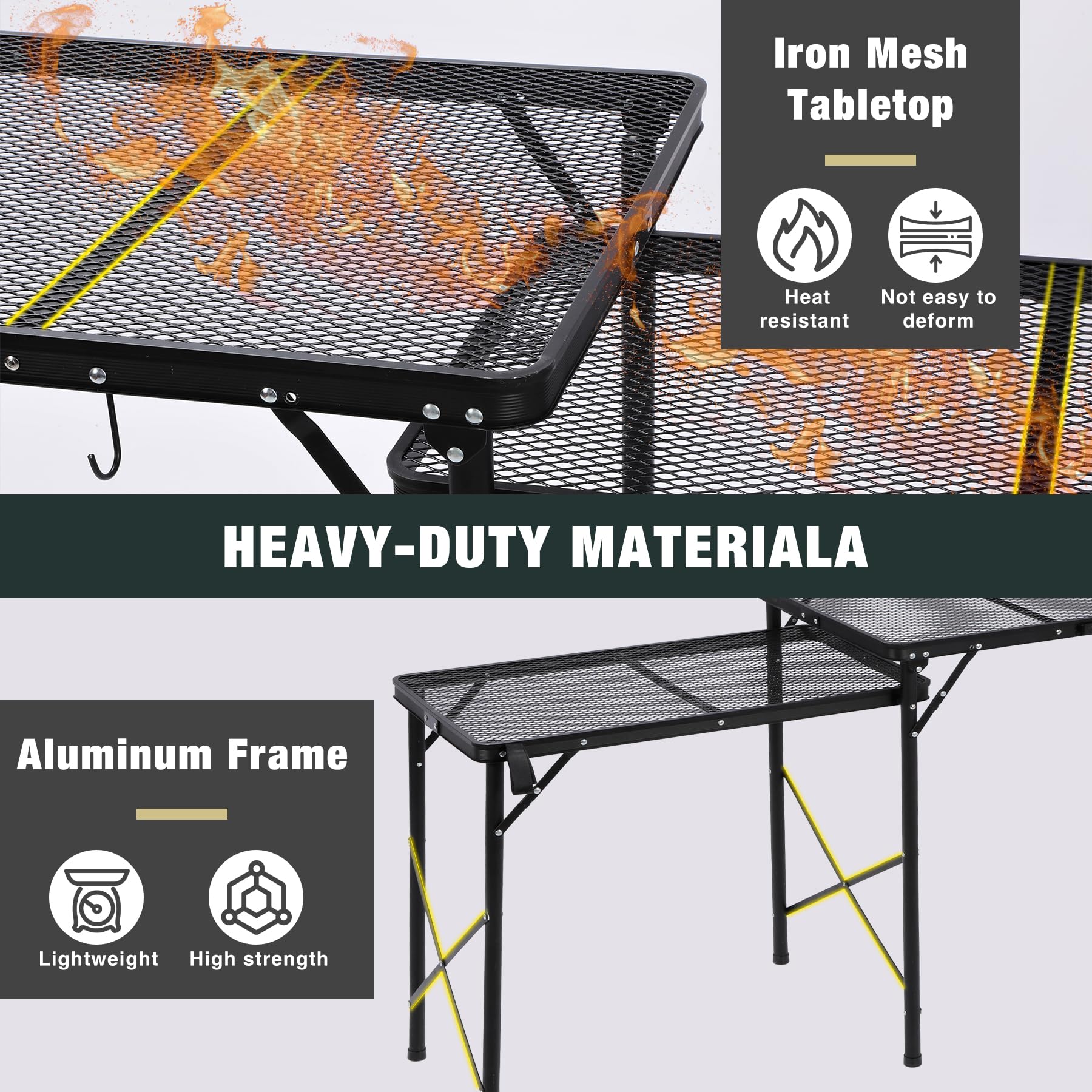 Folding Grill Table with Sink and Double Shelves