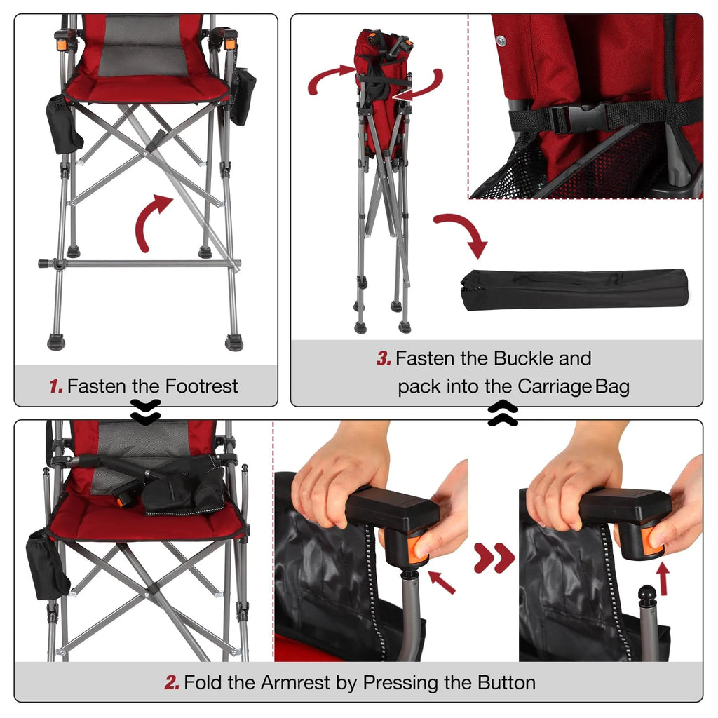 Extra Tall Folding Chair, Bar Height Foldable Director Chairs for Adults with High Back and Hard Arms, Support 330lbs