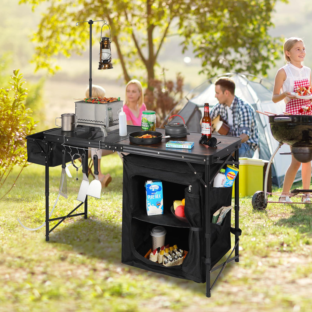 Portable Camping Kitchen Table with Storage Organizer for Outdoor