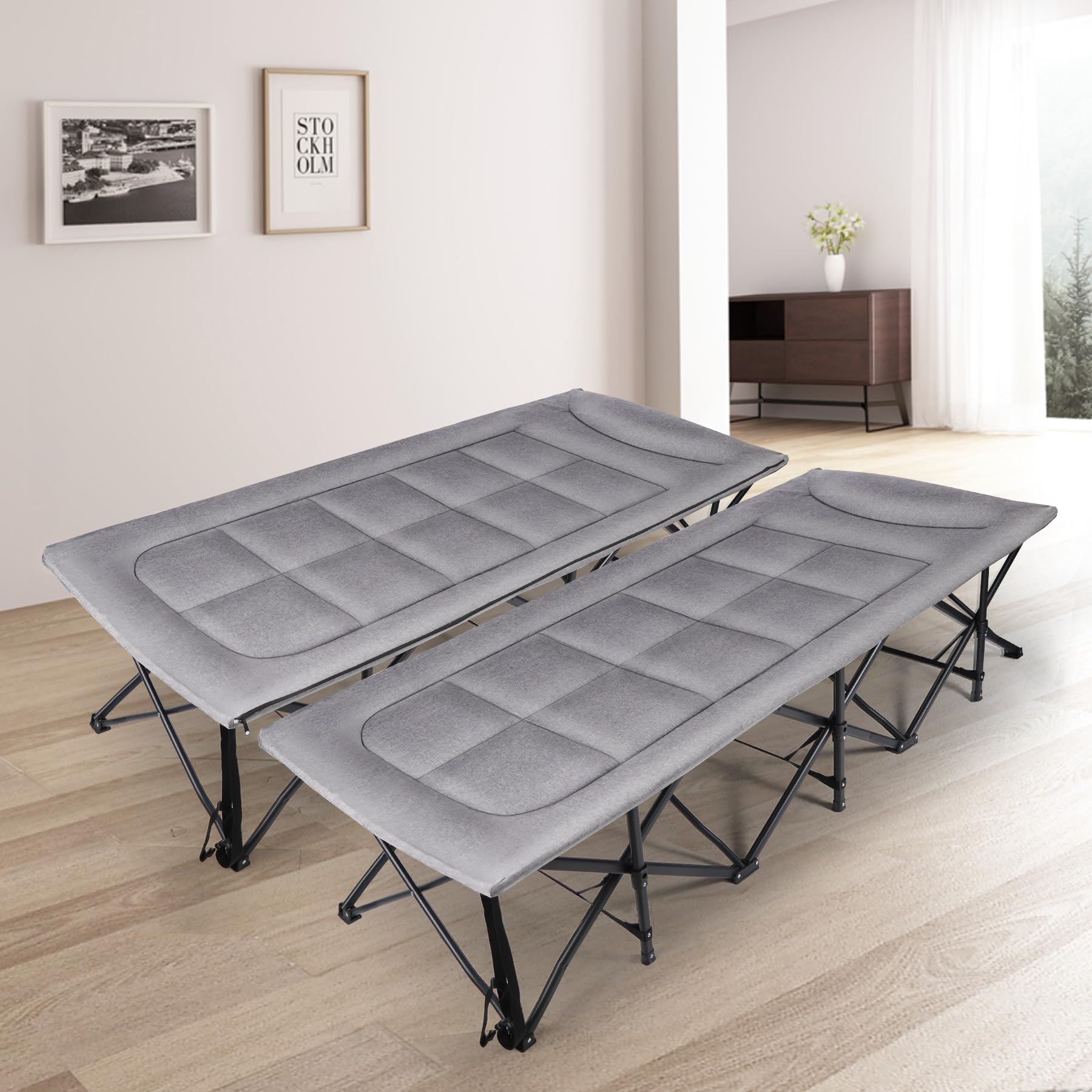 2 Person Folding Camping Cot, 59" Extra Wide with Mattress