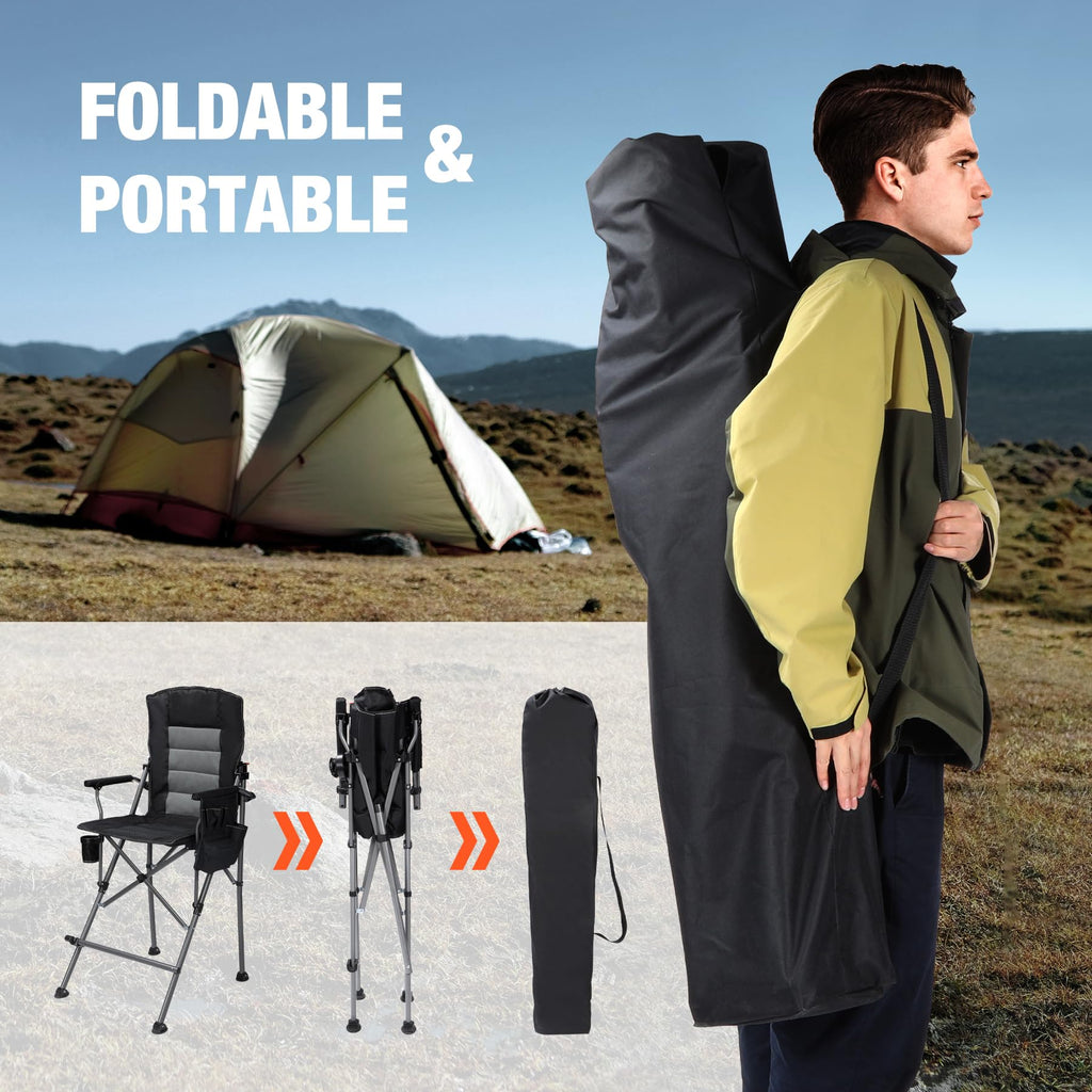 Extra Tall Folding Chair with Adjustable Backrest for Adults 330lbs