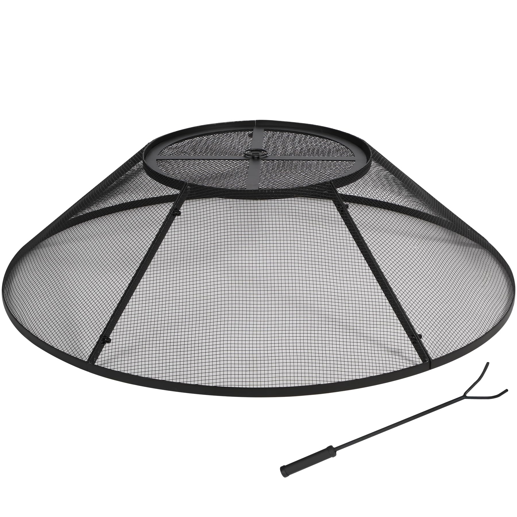 30" Fire Pit Spark Screen with Mesh Lid Cover, Handle and Poker