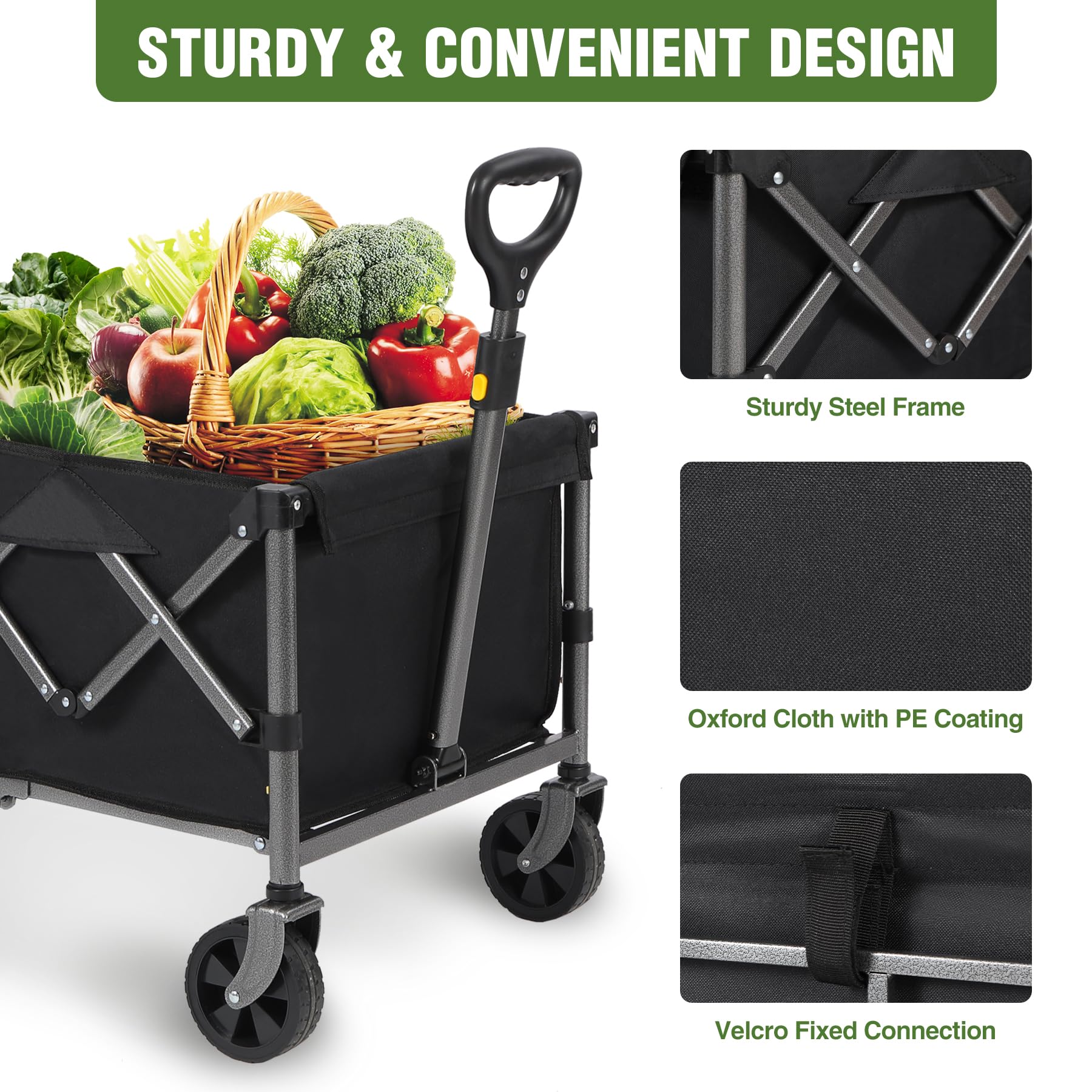 Collapsible Wagon Cart Foldable with 220LBS Weight Capacity