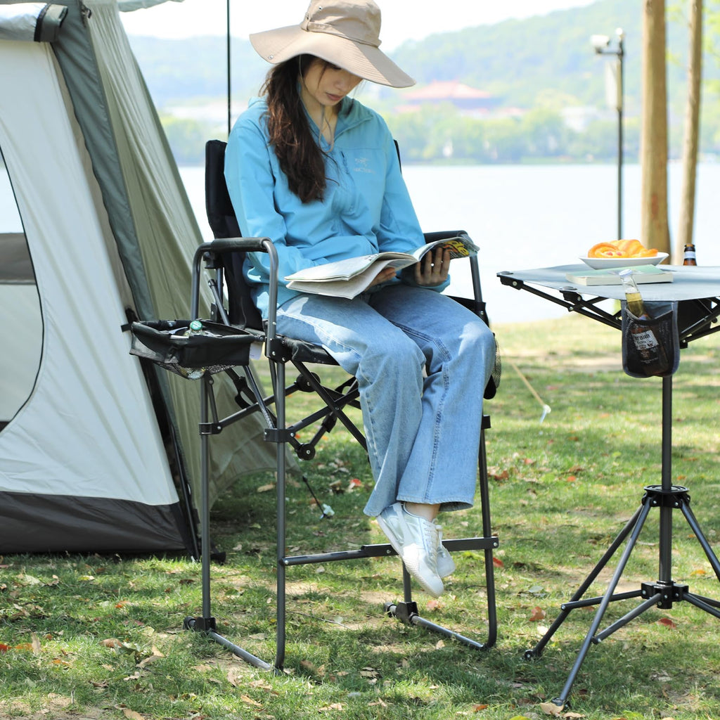 Extra Tall Folding Chair, Bar Height Foldable Director Chairs for Adults with High Back and Hard Arms, Support 330lbs